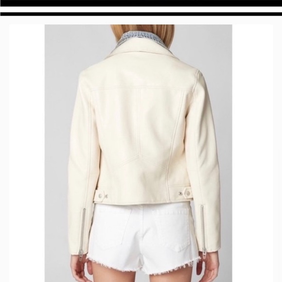 BLANK-NYC Cream white vegan leather jacket with removable denim collar. - Picture 4 of 15